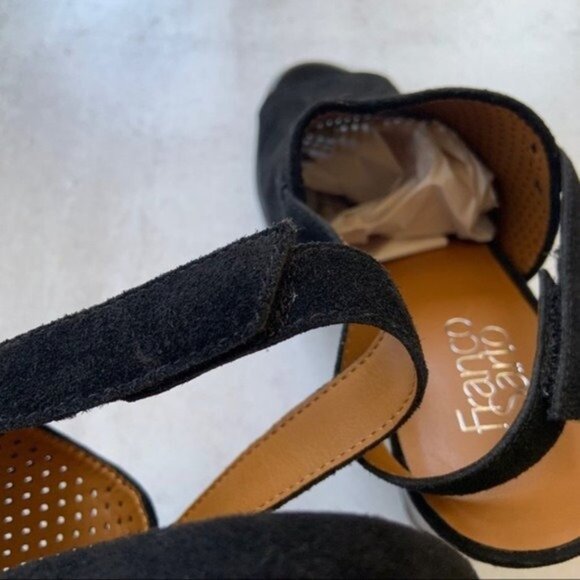 Franco Sarto Y2K Suede Slingback Heels Black Perforated Suede - Picture 8 of 8
